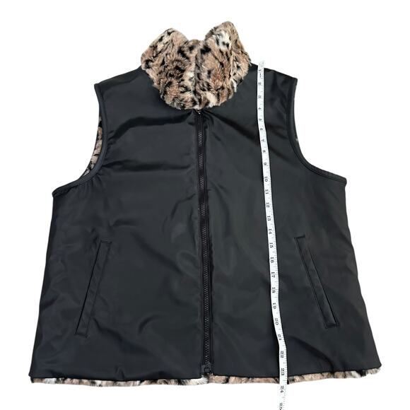 East 5th Women’s Reversible Faux Fur Leopard Print Black Vest Size Large - Picture 8 of 9